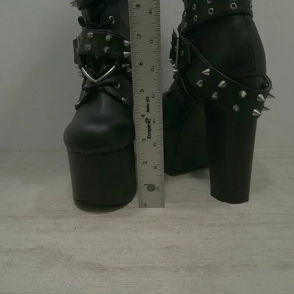 Demonia Torment-700 Black Platform Studded Goth Punk Grunge Ankle Boots Size 7 - Picture 5 of 13